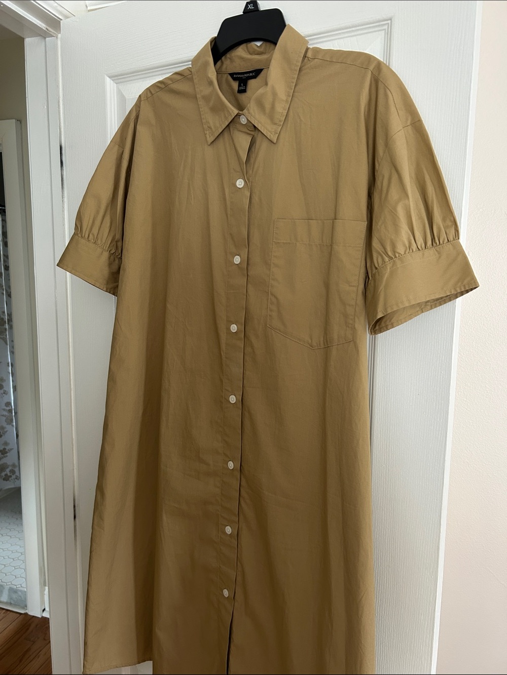 Banana Republic Khaki Button-Front Midi Shirt Dress
